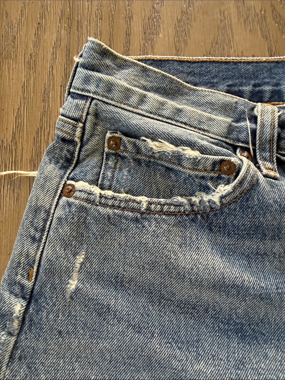 Agolde Light Blue Distressed High-Rise Jean Shorts - Picture 3 of 11